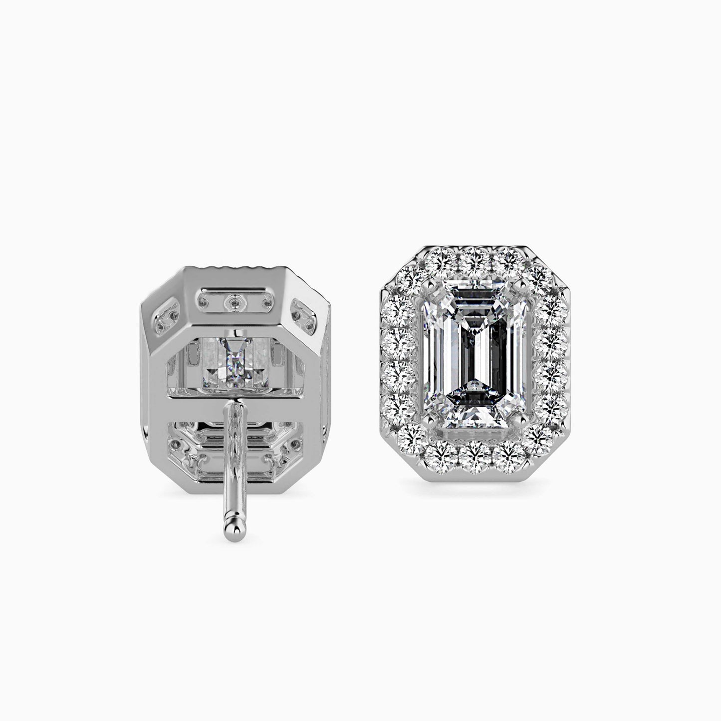 50 Cent Emerald Solitaire Studs with Halo