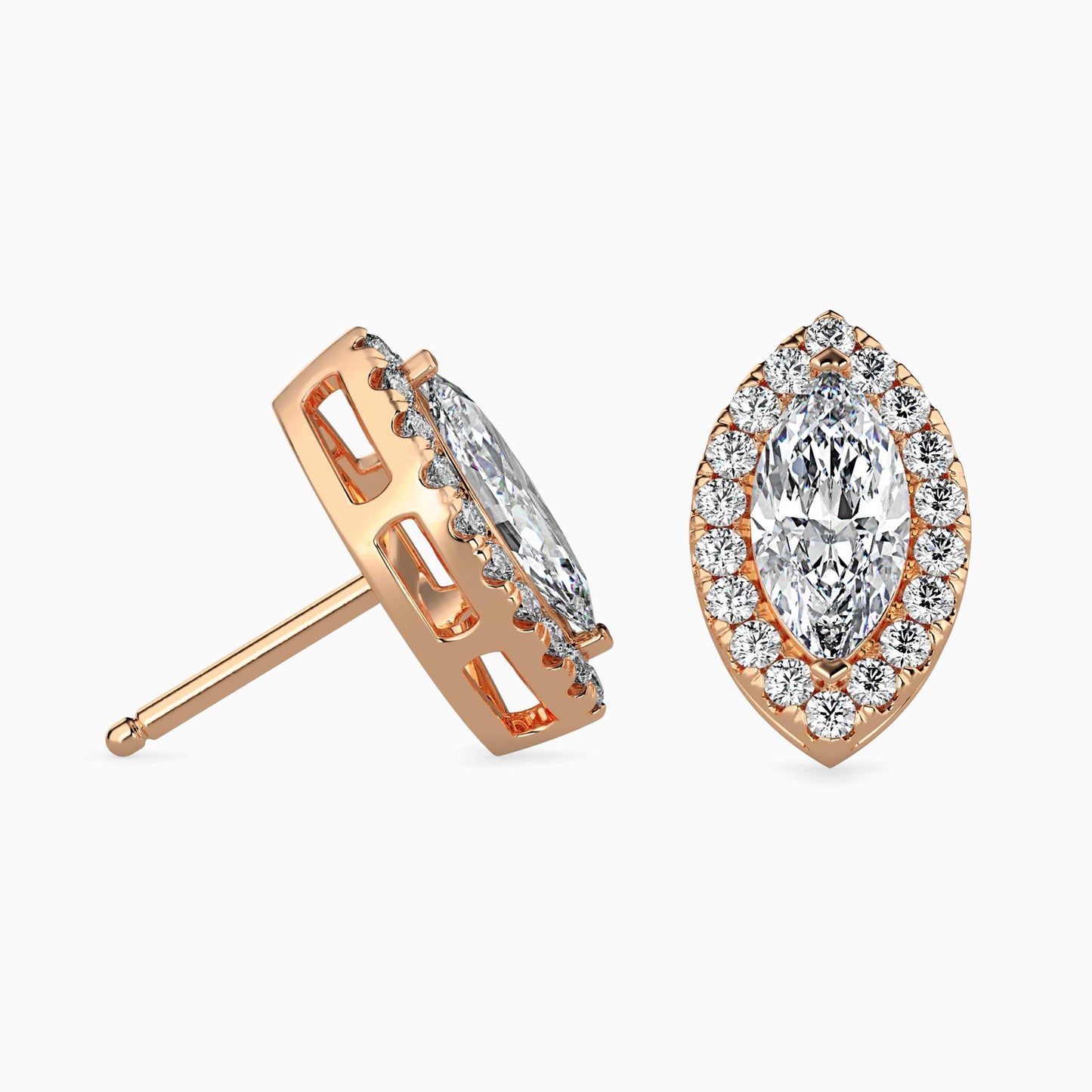 1 Carat Marquise Solitaire Studs with Halo