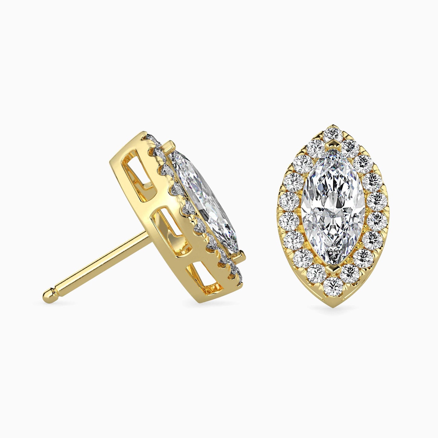 1 Carat Marquise Solitaire Studs with Halo