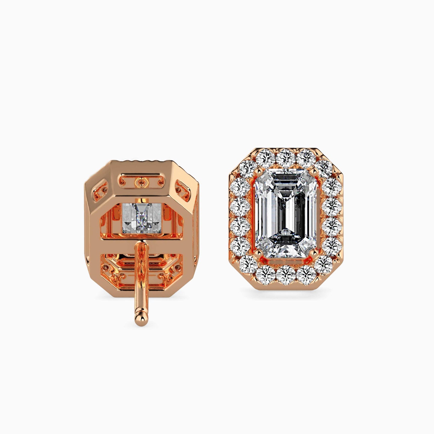 1 Carat Emerald Solitaire Studs with Halo