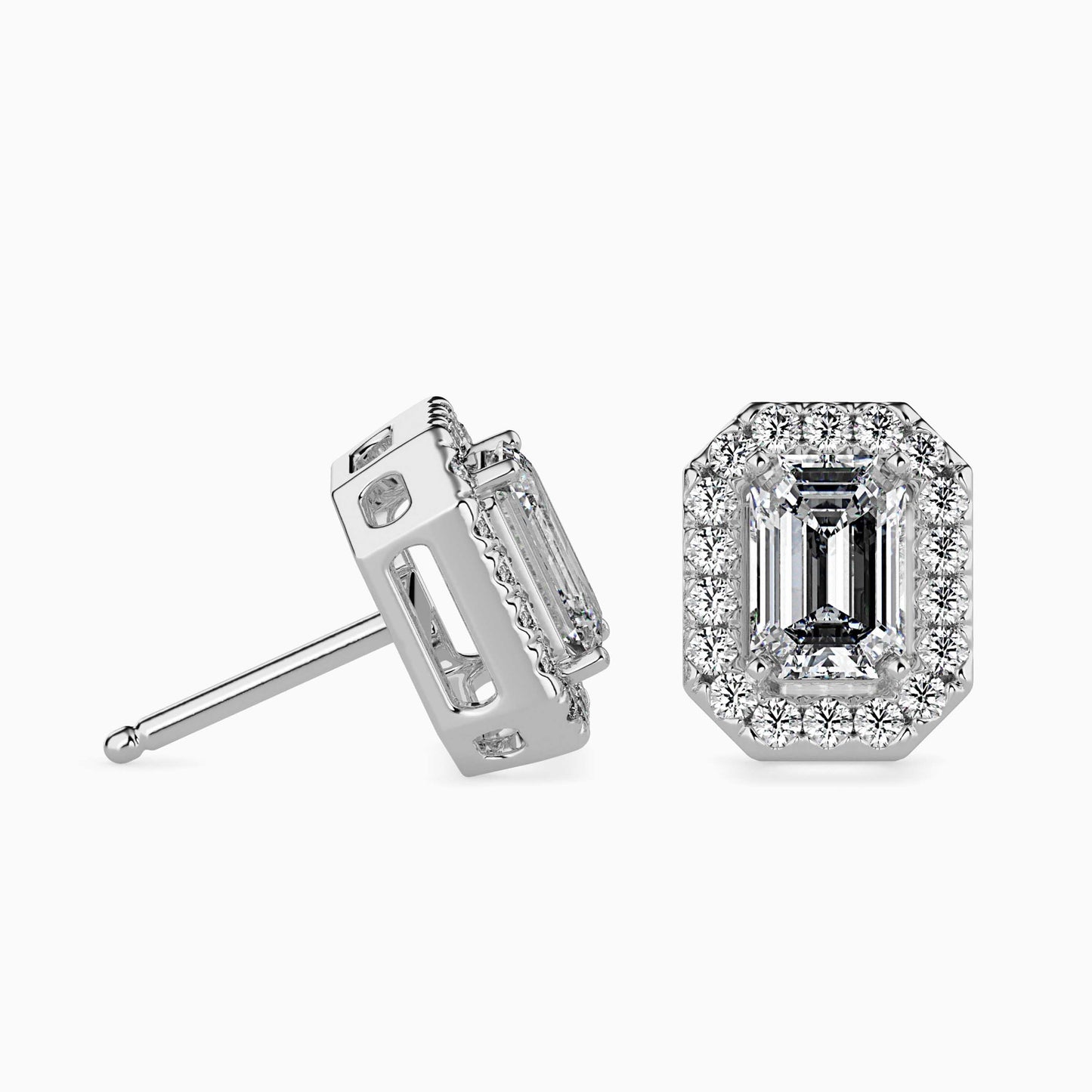 1 Carat Emerald Solitaire Studs with Halo