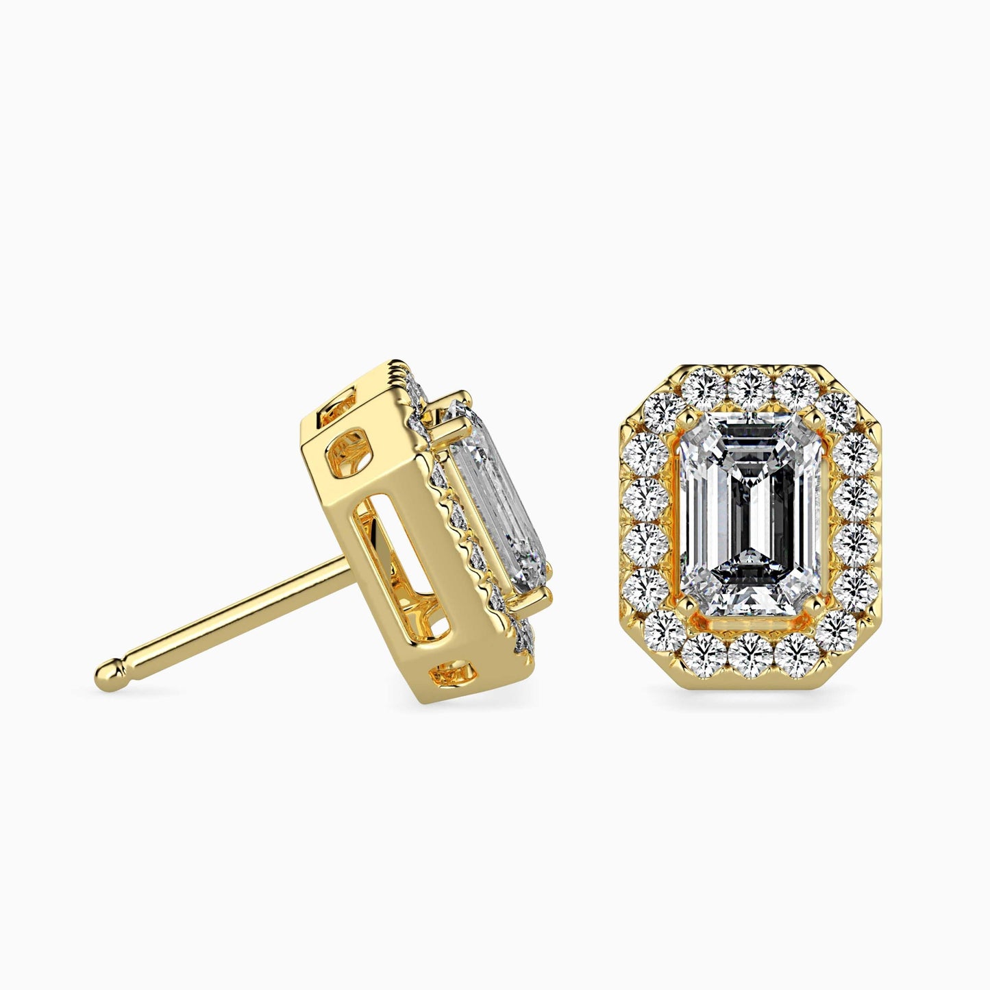 1 Carat Emerald Solitaire Studs with Halo
