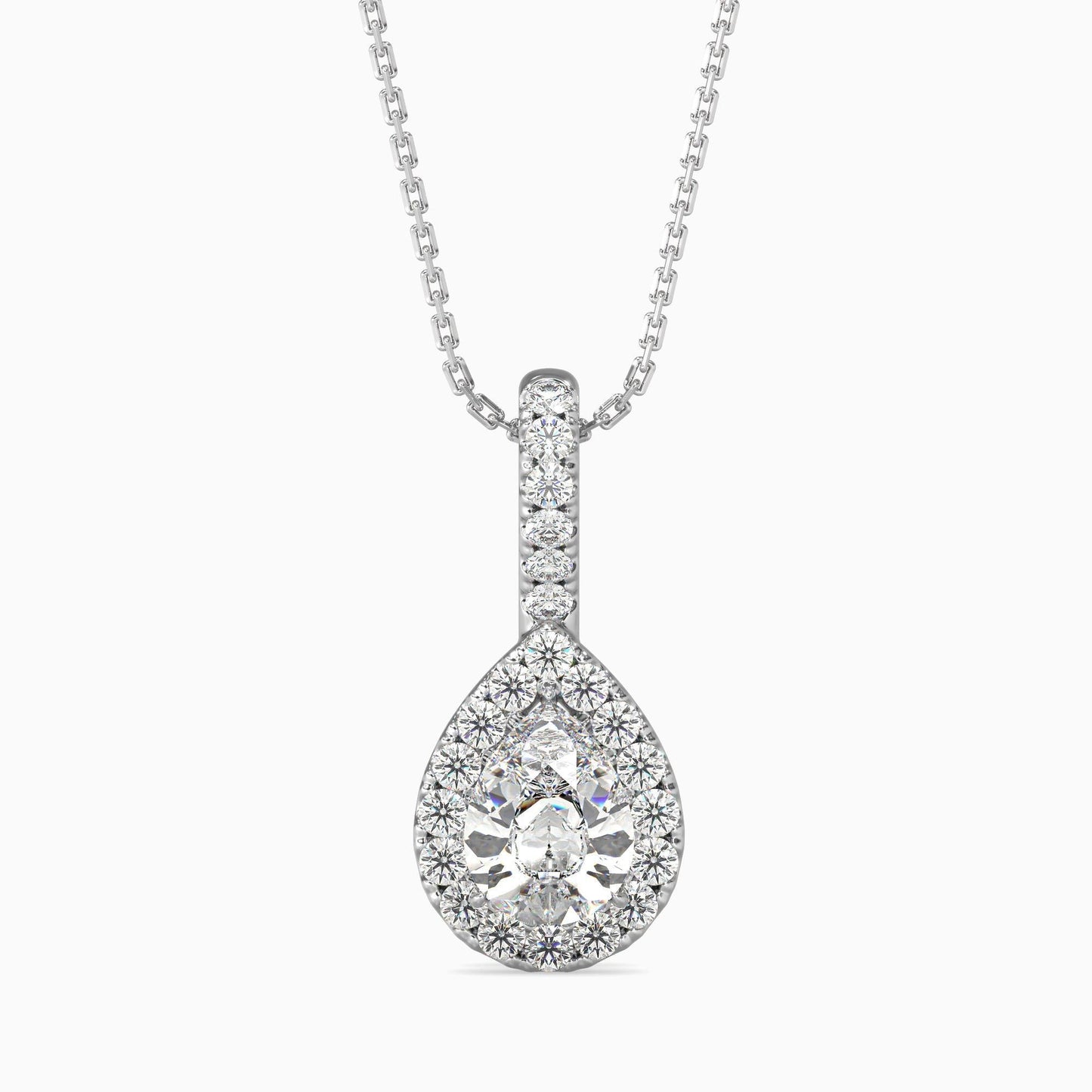 50 Cent Pear Solitaire Pendant with Halo