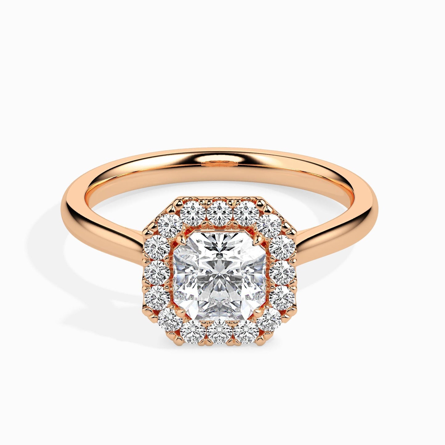 1 Carat Asscher Solitaire Ring with Halo