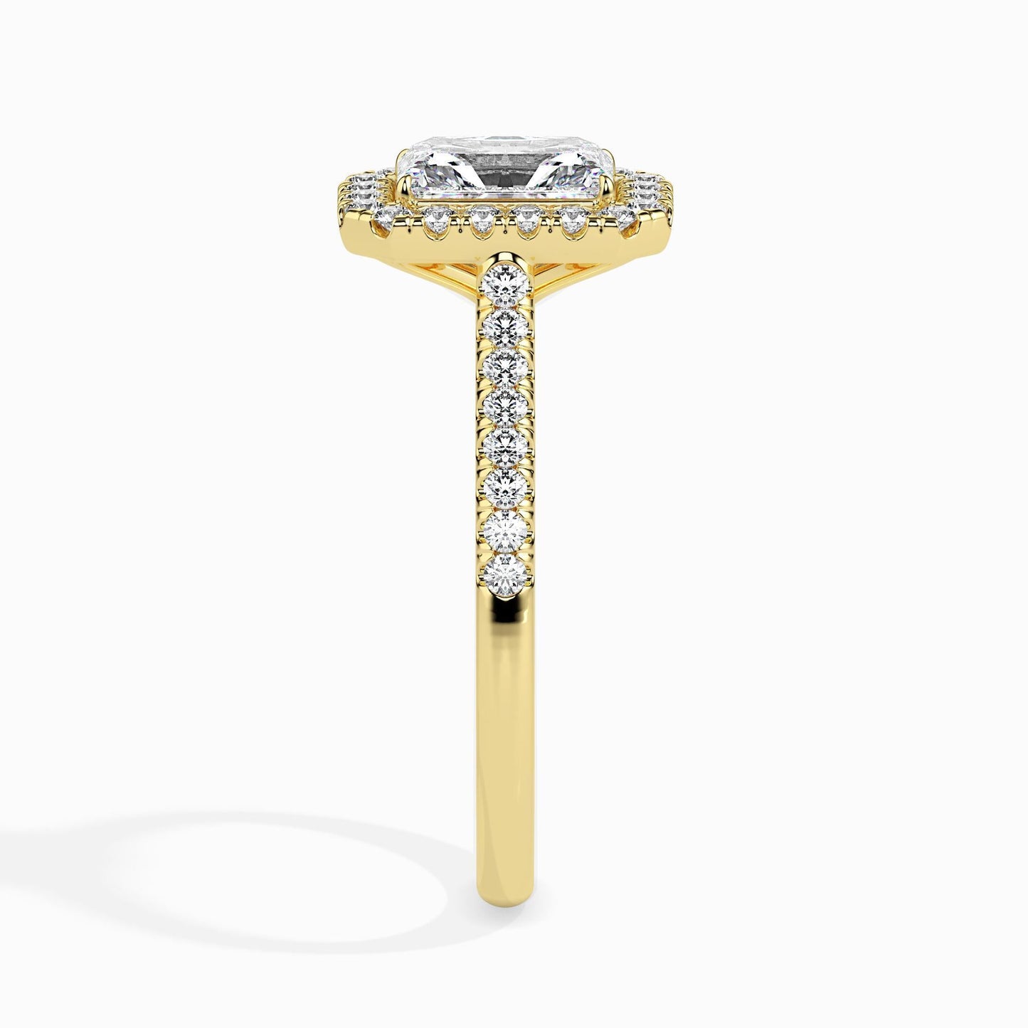 50 Cent Radiant Solitaire Ring with Halo in Diamond Band