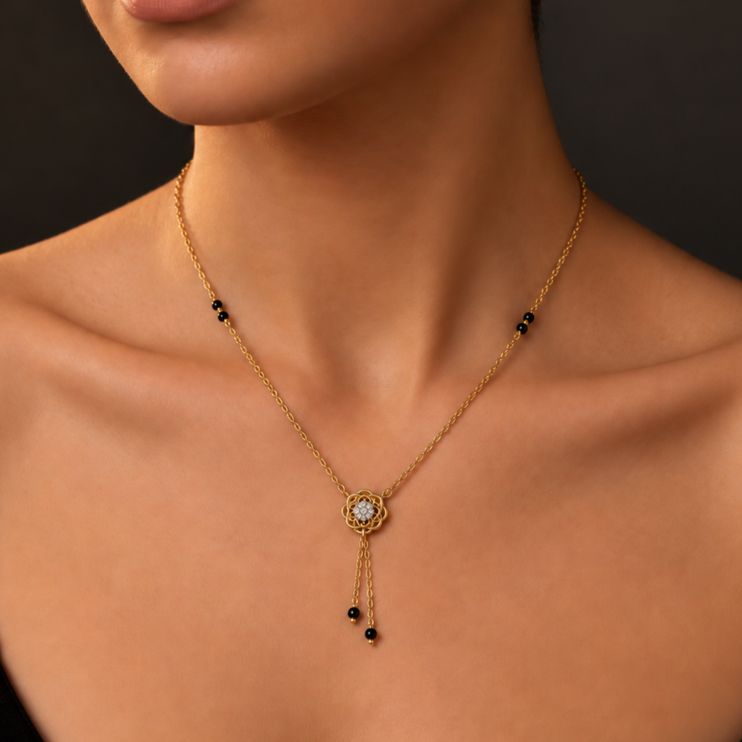 Floral Woven Lab Diamond Mangalsutra