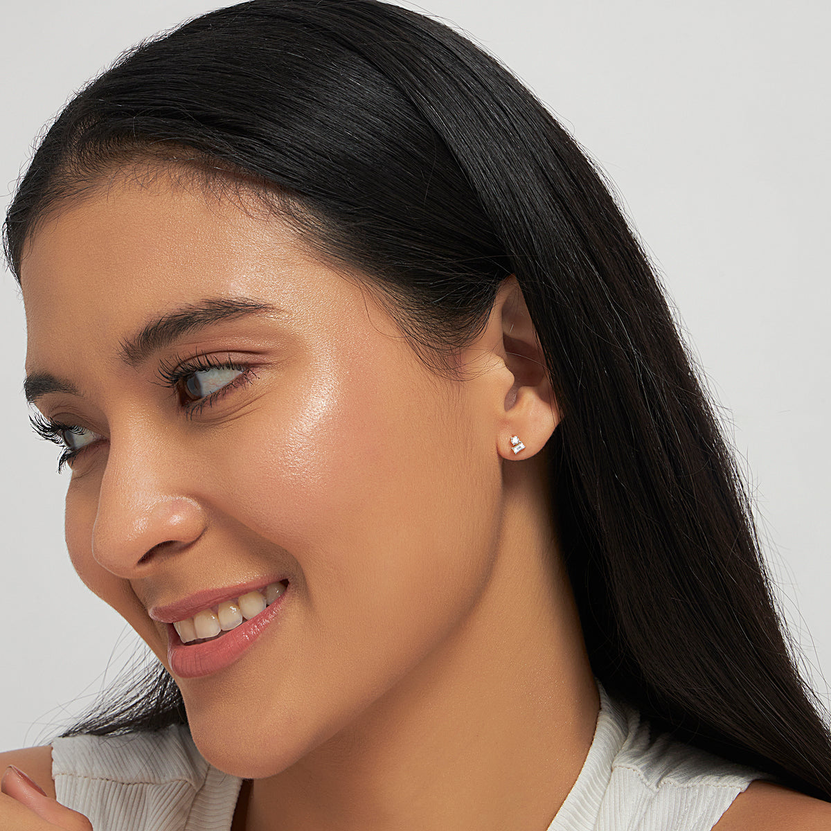 Round and Baguette Duo Studs