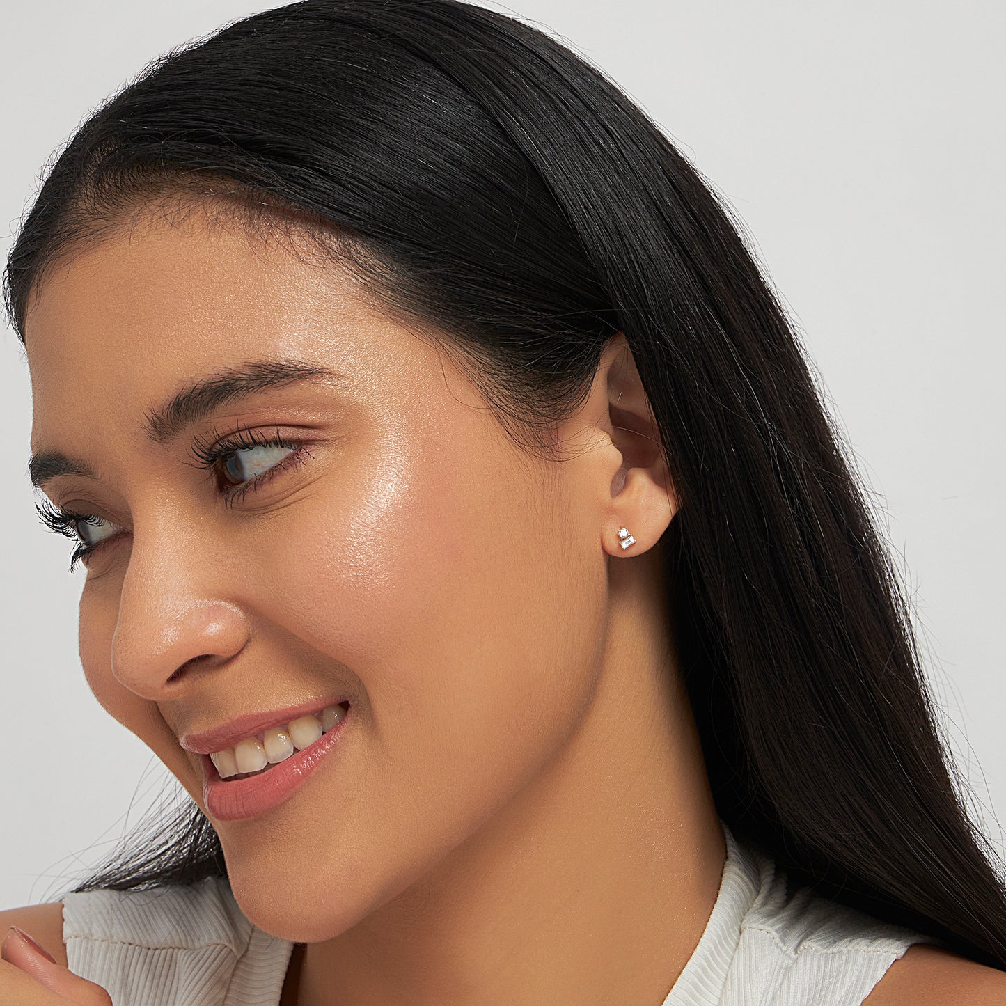Round and Baguette Duo Studs