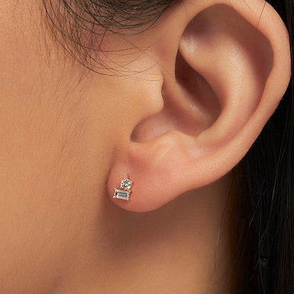Round and Baguette Duo Studs