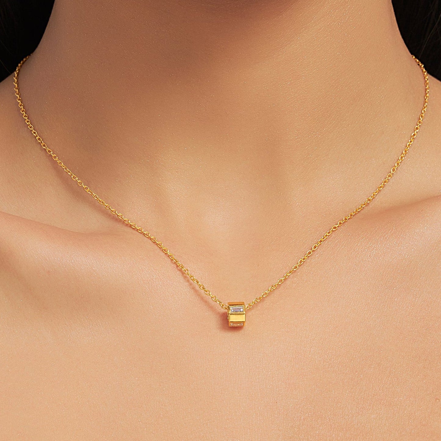 Baguette Lab Diamond Barrel Pendant (With Chain)
