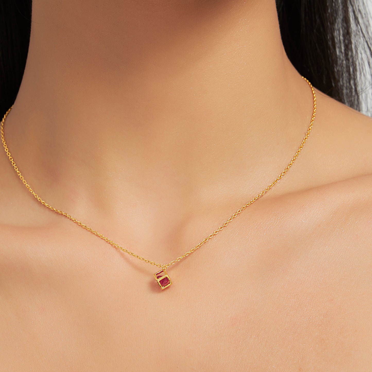 Liminal Floating Gemstone Cube Necklace