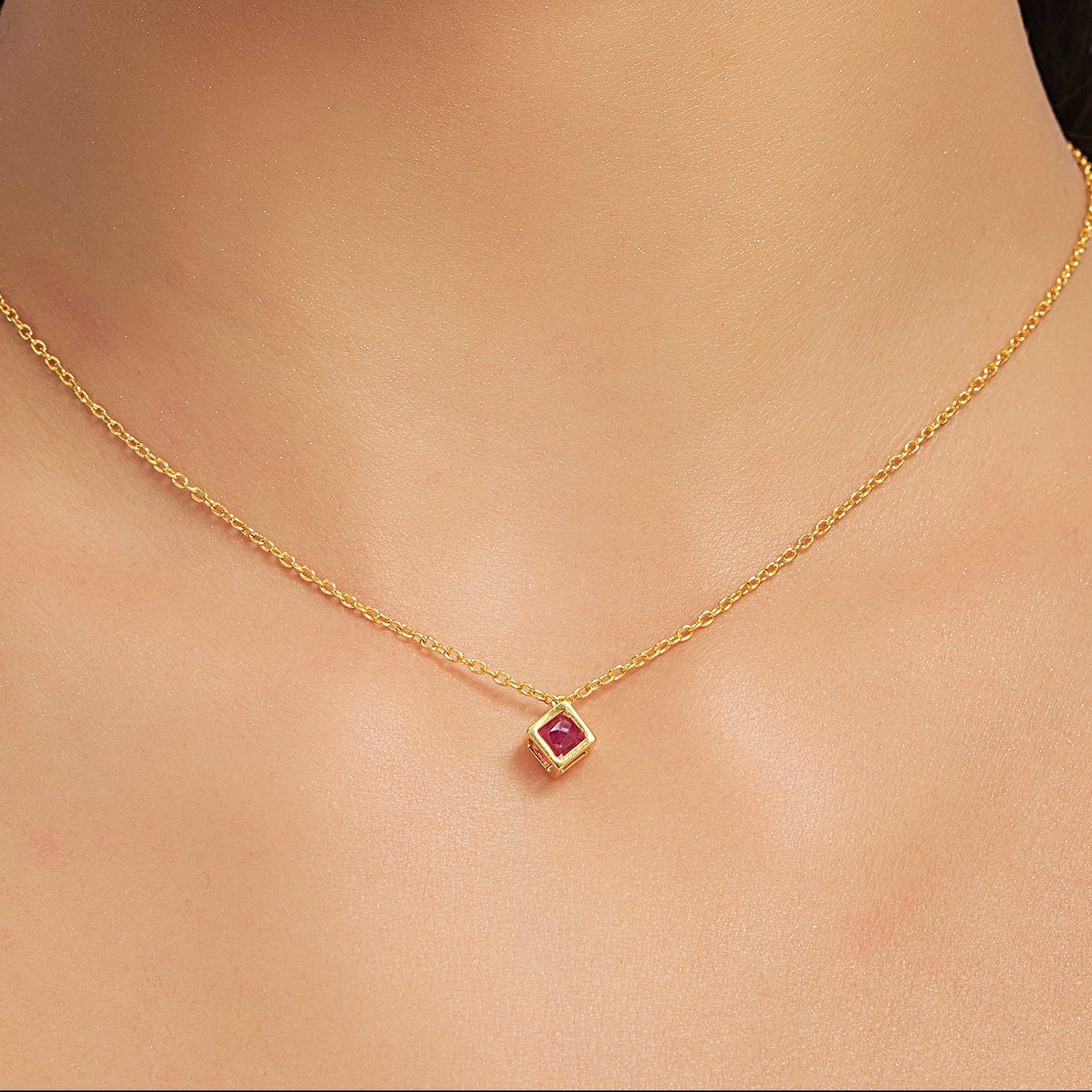 Liminal Floating Gemstone Cube Necklace