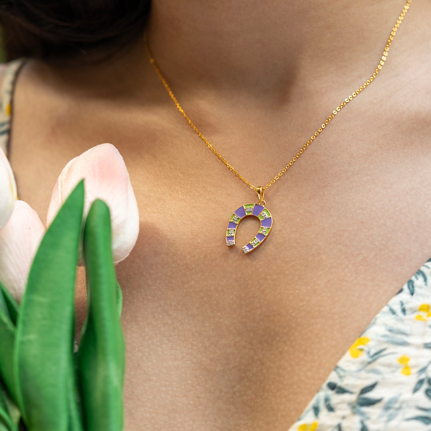 Whimsical Horseshoe Enamel Necklace