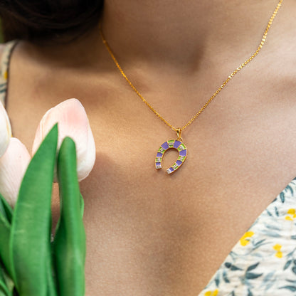 Whimsical Horseshoe Enamel Necklace
