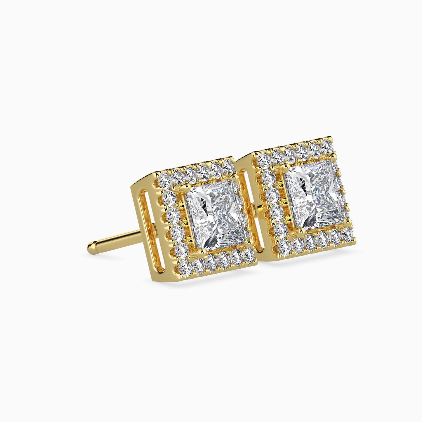 50 Cent Princess Solitaire Studs with Halo