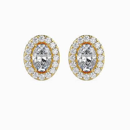 1 Carat Oval Solitaire Studs with Halo