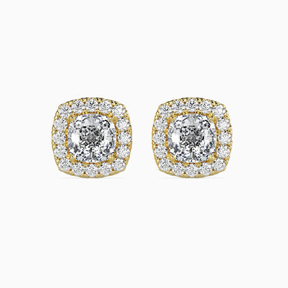 50 Cent Cushion Solitaire Studs with Halo