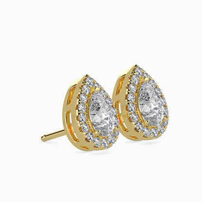 1 Carat Pear Solitaire Studs with Halo