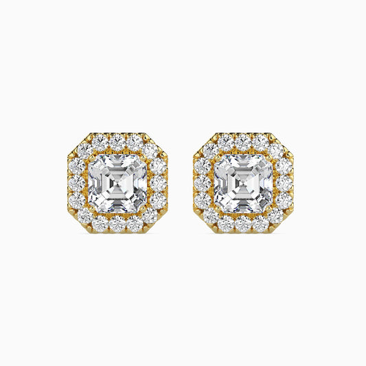 50 Cent Asscher Solitaire Studs with Halo