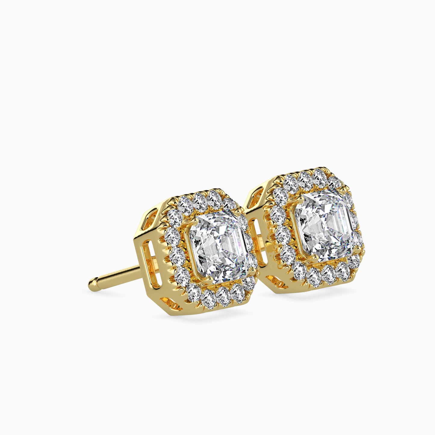 50 Cent Asscher Solitaire Studs with Halo