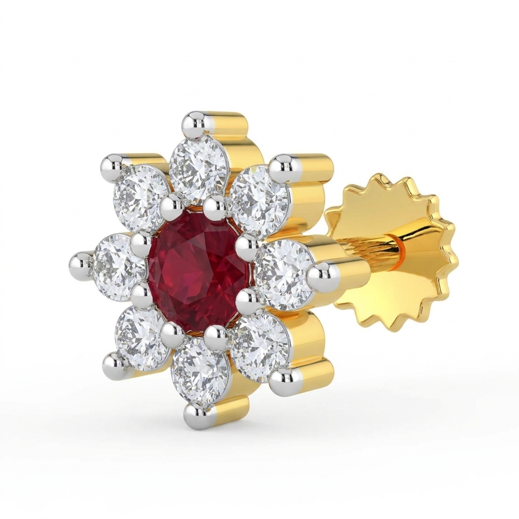 Ruby Sparkle Lab Diamond Nose Pin
