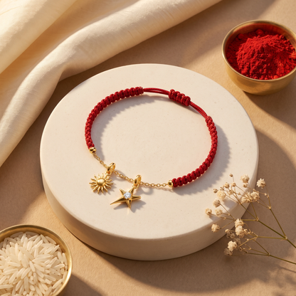 Sun and Star Silver and Lab Diamond Rakhi