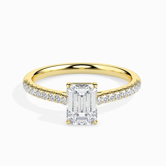 50 Cent Emerald Solitaire Ring in Diamond Band