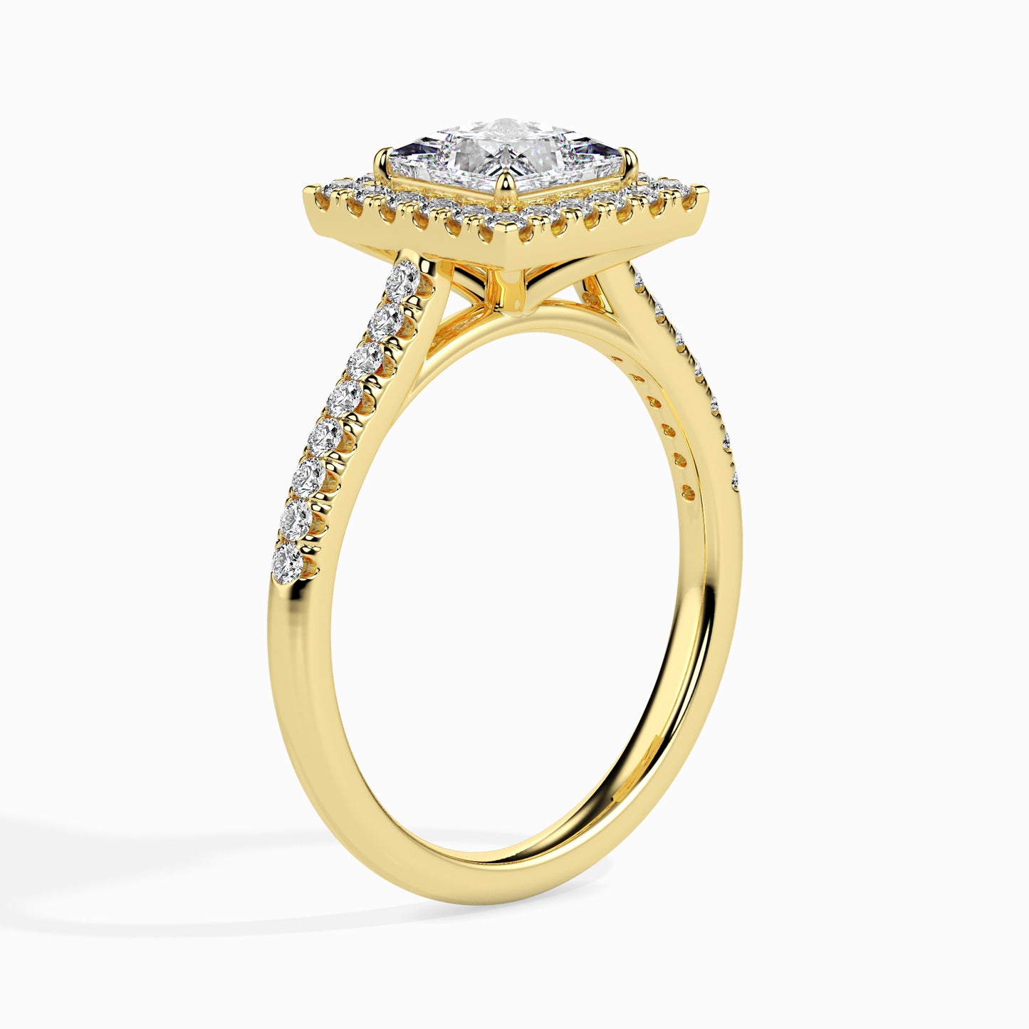 50 Cent Princess Solitaire Ring with Halo in Diamond Band