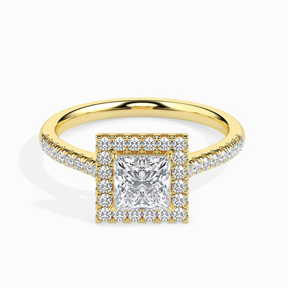 1.5 Carat Princess Solitaire Ring with Halo in Diamond Band