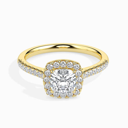 50 Cent Cushion Solitaire Ring with Halo in Diamond Band