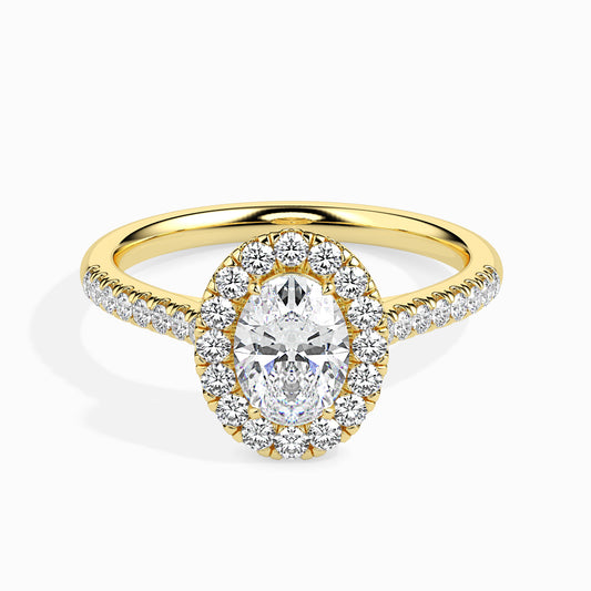 50 Cent Oval Solitaire Ring with Halo in Diamond Band