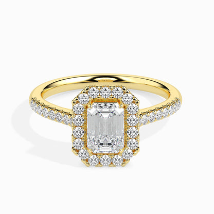 1.5 Carat Emerald Solitaire Ring with Halo in Diamond Band