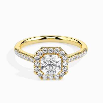 50 Cent Asscher Solitaire Ring with Halo in Diamond Band