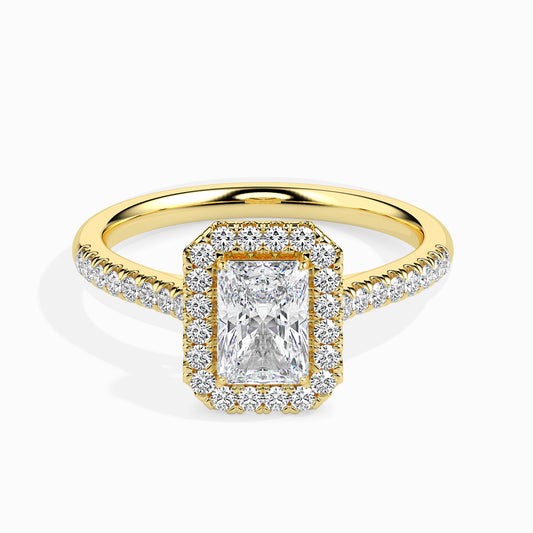 50 Cent Radiant Solitaire Ring with Halo in Diamond Band