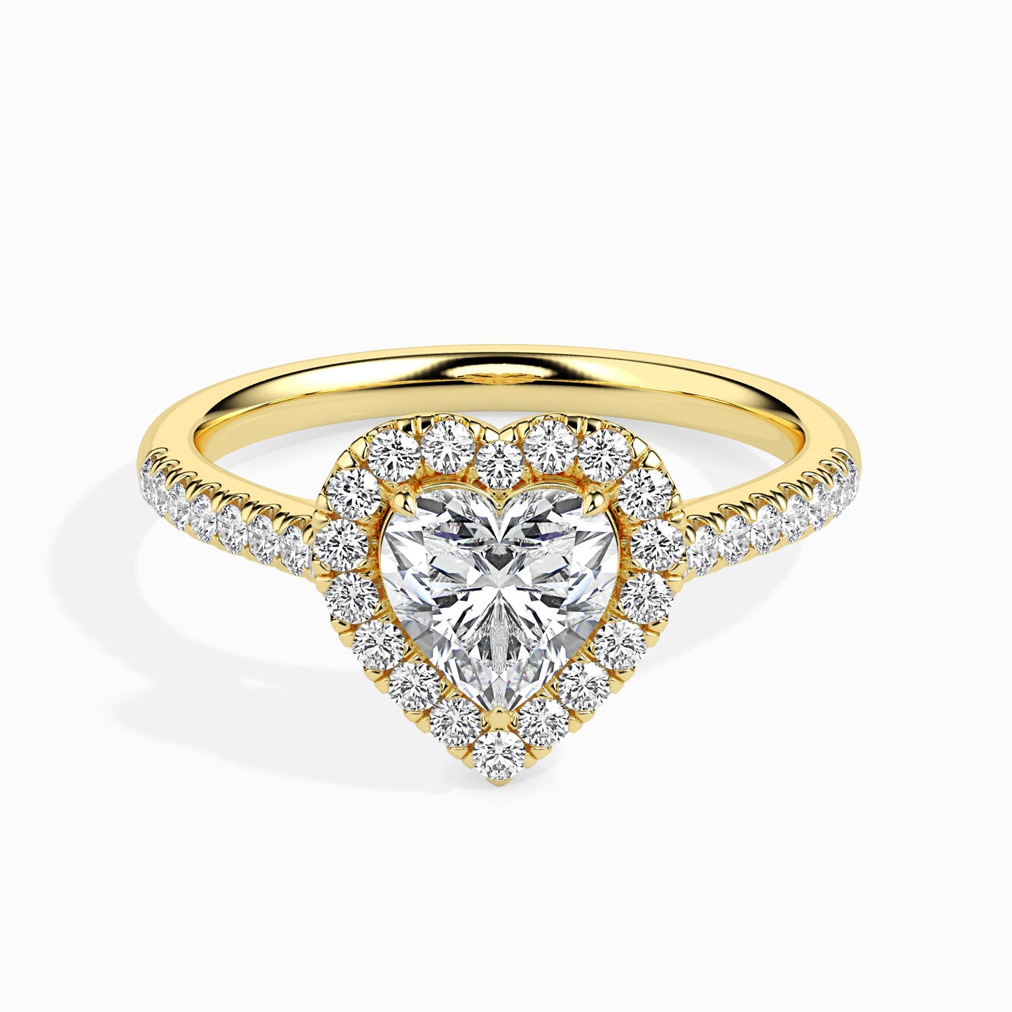 50 Cent Heart Solitaire Ring with Halo in Diamond Band