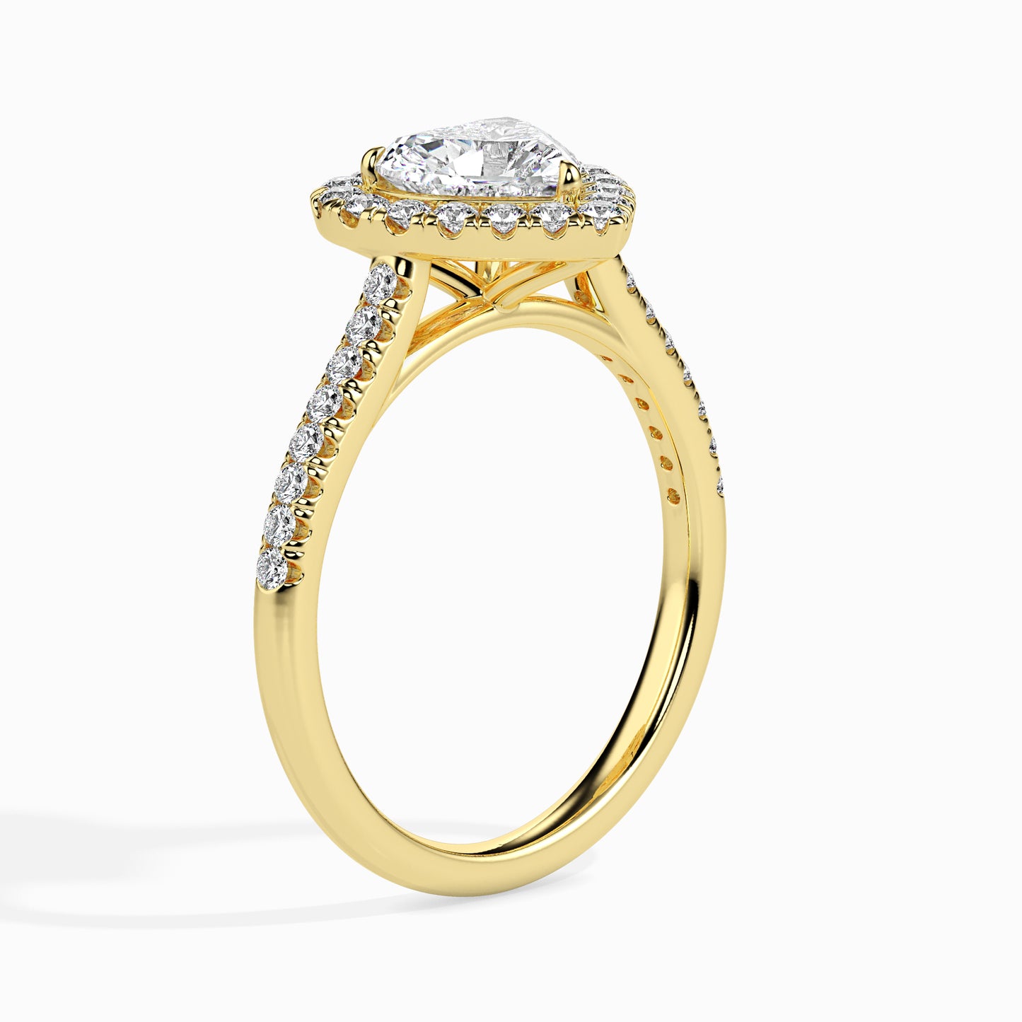 50 Cent Heart Solitaire Ring with Halo in Diamond Band