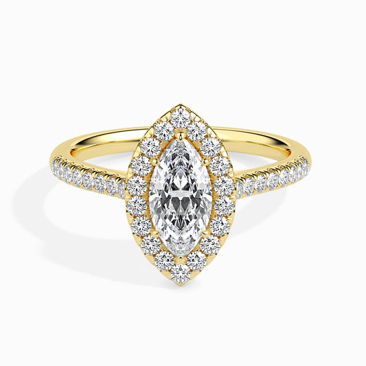 50 Cent Marquise Solitaire Ring with Halo in Diamond Band