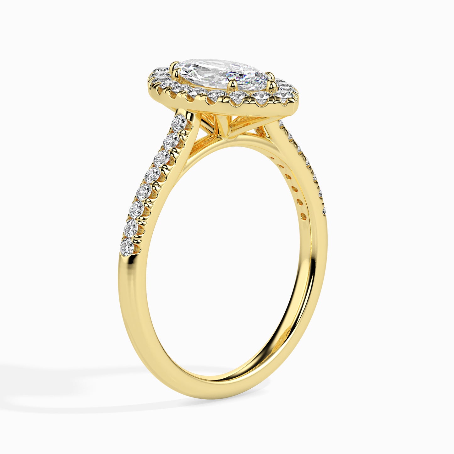 50 Cent Marquise Solitaire Ring with Halo in Diamond Band