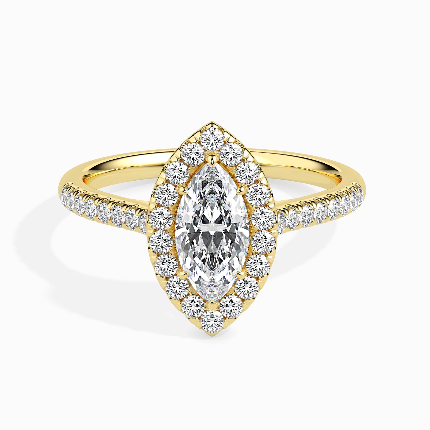 2 Carat Marquise Solitaire Ring with Halo in Diamond Band