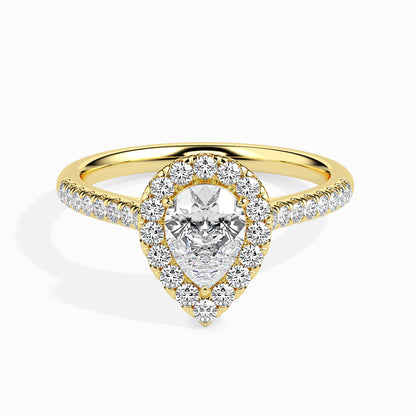 50 Cent Pear Solitaire Ring with Halo in Diamond Band