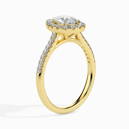 50 Cent Pear Solitaire Ring with Halo in Diamond Band