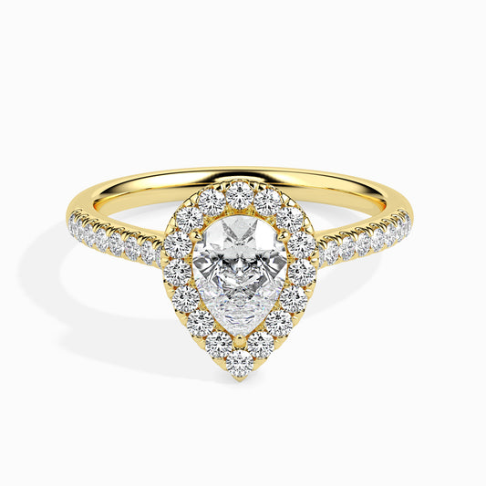 1 Carat Pear Solitaire Ring with Halo in Diamond Band