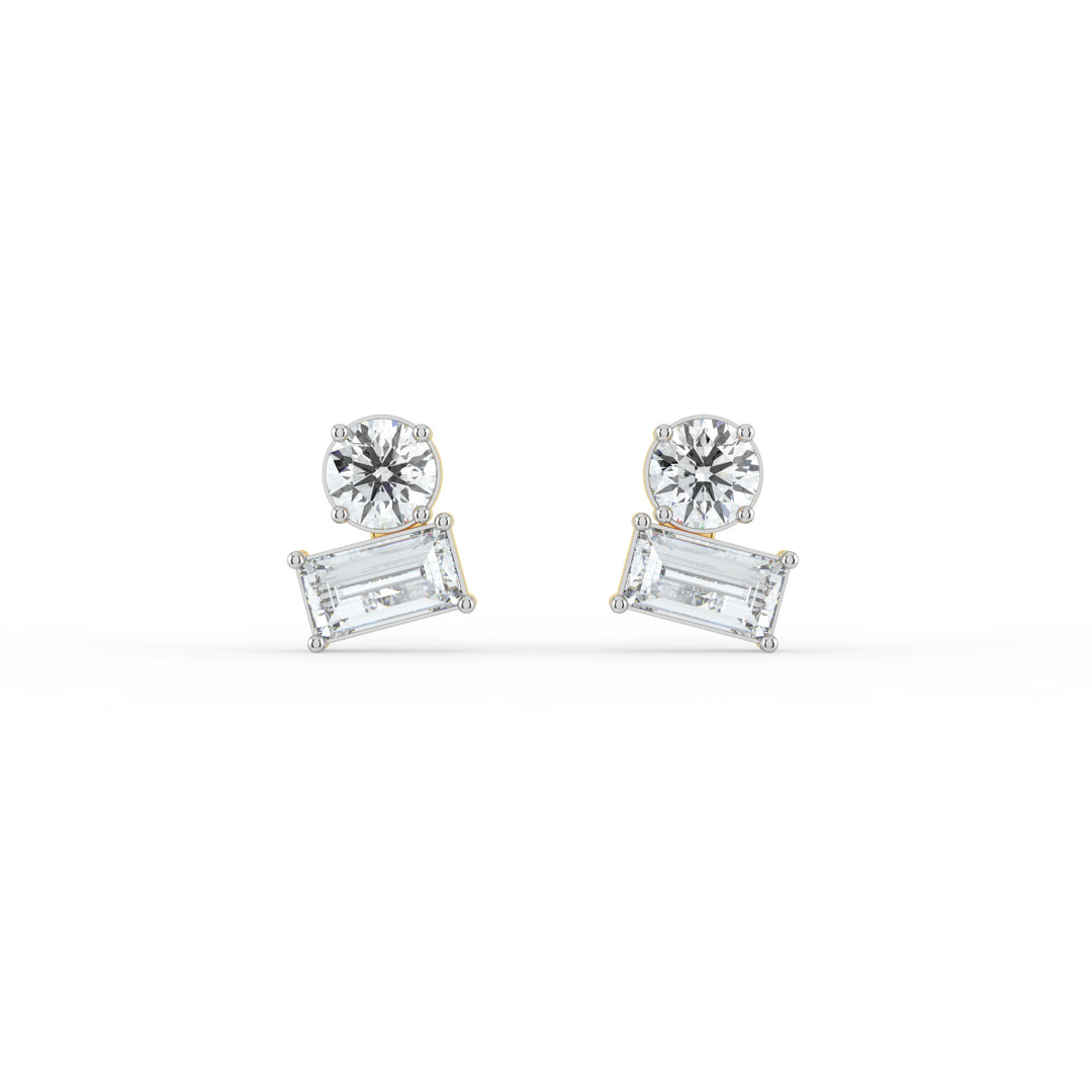 Round and Baguette Duo Studs