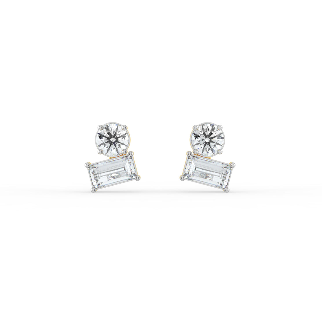 Round and Baguette Duo Studs