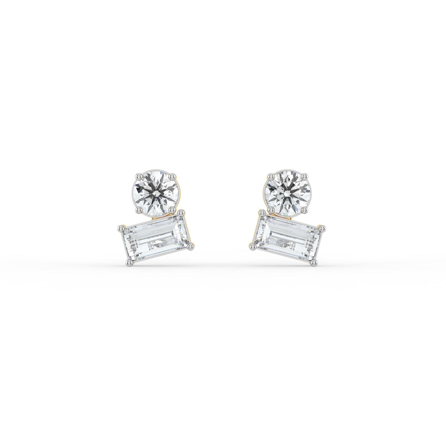 Round and Baguette Duo Studs
