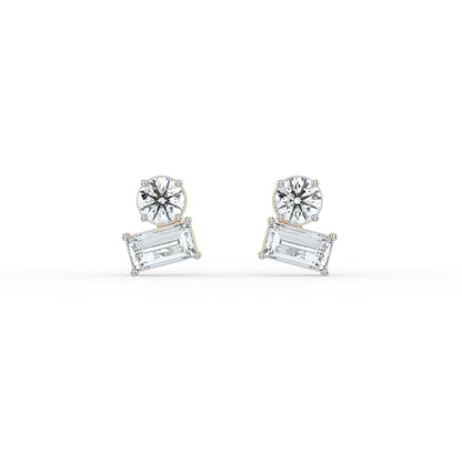 Round and Baguette Duo Studs