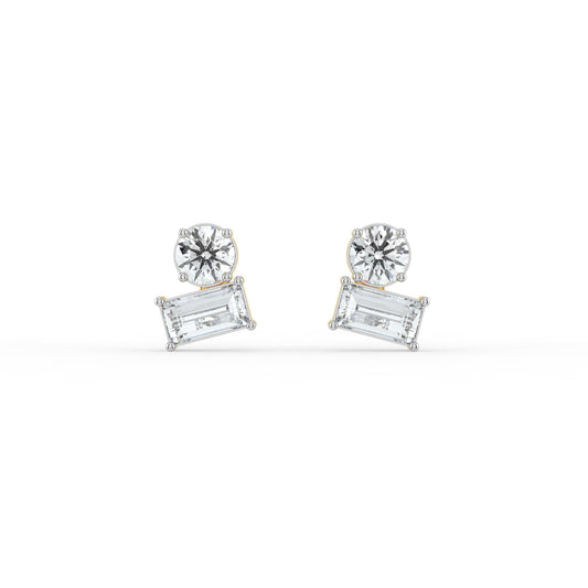 Round and Baguette Duo Studs