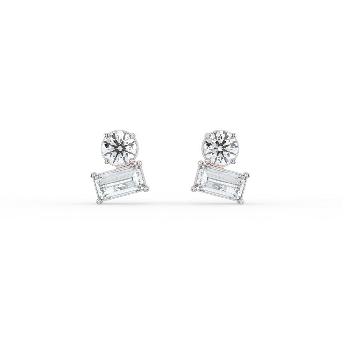 Round and Baguette Duo Studs