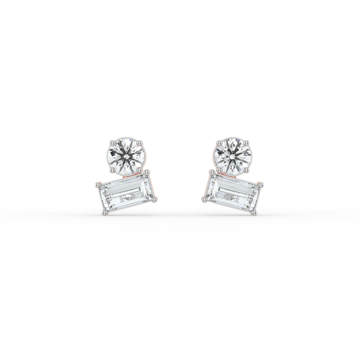 Round and Baguette Duo Studs