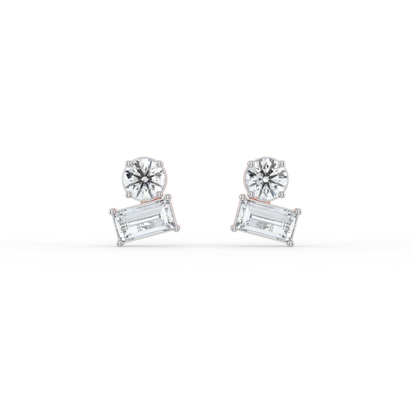 Round and Baguette Duo Studs